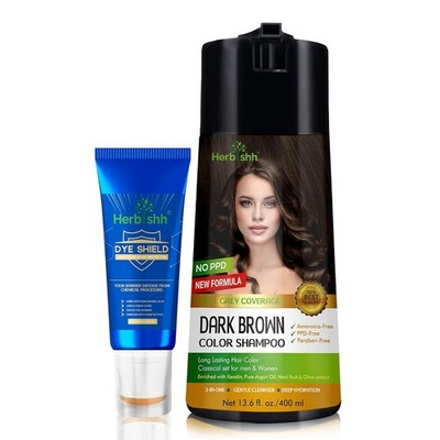 Herbishh Light Brown 3-in-1 Hair Dye Shampoo 400ML + Stain Protector PPD Free
