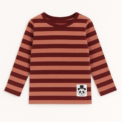 Mini Rodini Kids Organic Pink Maroon Ribbed Striped Long Sleeve Top Shirt