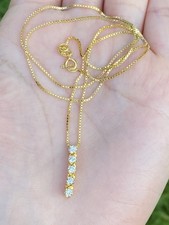 14K Yellow Gold 100 Natural Diamond Bar Drop Pendant Necklace 18 Inches