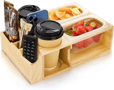 Couch Cup Caddy, Handy Couch Drink Tray with 2 Removable Snack Bowls, Anti-Spill