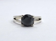 1.50Ct Round Lab-Created Black Onyx Solitaire Engagement Promise Ring 925 Silver