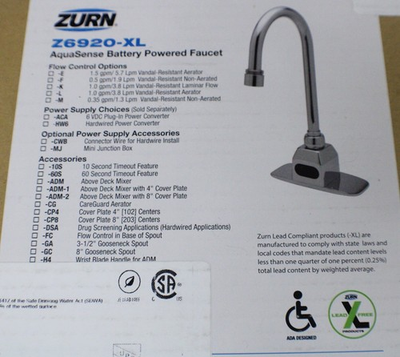 #ad #ad Zurn Z6920 XL Series Aquasense Battery Powered Faucet Lavatory Touch less New $95.00