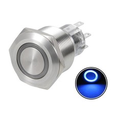 Latching Metal Push Button Switch 22mm Mounting DPDT 2NO 2NC 24V LED Blue