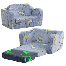 MeMoreCool Toddler Folding Sofa Chair   Denim Rocket Glow-in-Dark Plush Lounger