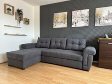 Grey Corner Sofa Bed With Storage L Shape Fabric Sofa Universal Chaise 265cm