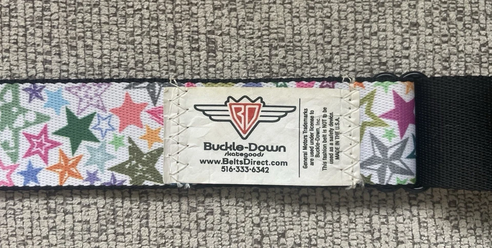 Seatbelt Belt VTG 00s Buckle Down GM Cadillac Colorful Stars Adjustable Strap - Image 4 of 4