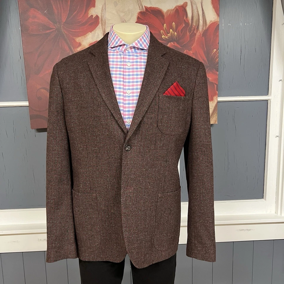 Michael Kors Sport пальто Blazer куртка мужская 48R шерсти красный и серый чек фланель - Изображение 2 из 4