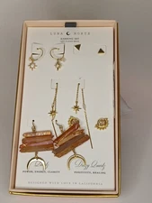 "Luna Norte" 5 Pair Earing Set Quartz 14kt Plated Brass Perfect Christmas Gift