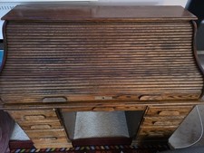 Vintage Beautiful American 66" Oak Crest Desk  S Curved Golden Oak Roll Top Desk