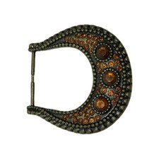 Women's Heavy Belt Buckle - Western Cowgirl Style with Faced Orange Rhinestones