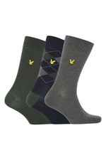 Image of Lyle & Scott 3 Pack Argyle Hewie Crew Socks - Argyle/Ivy/Grey