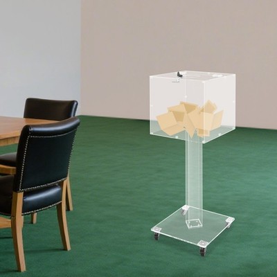 Acrylic Suggestion Box with Lock and Key Floor Standing Donation Box with Wheels