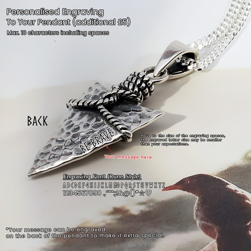 925 Silver Rune Arrowhead Necklace – Oxidised Viking Pendant - Picture 3 of 20