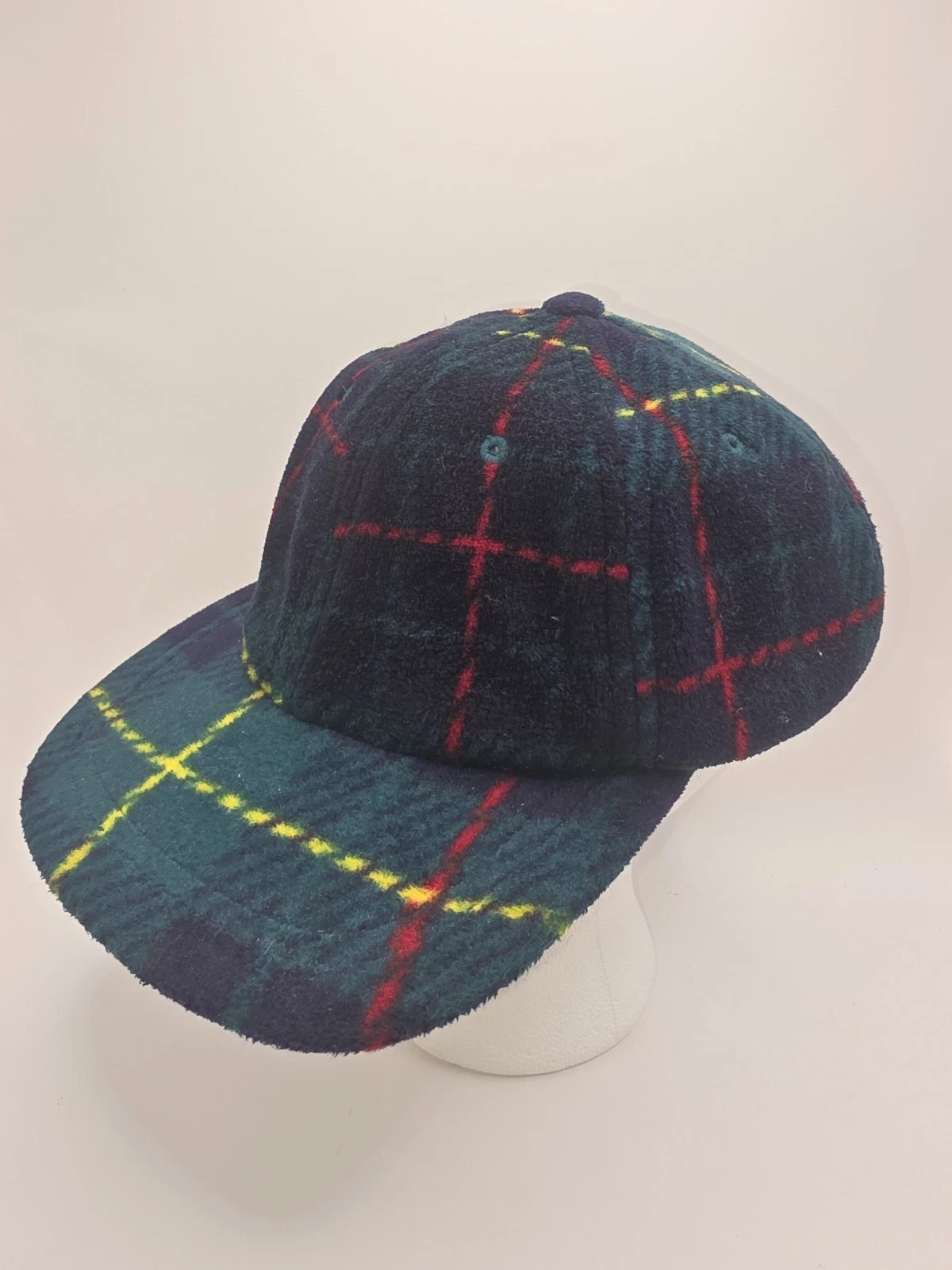 London Fog Tartan Plaid Fleece Strapback Hat Cap Blue Green Red Warm