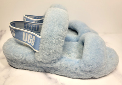 UGG LIGHT BLUE FLUFF OH YEAH SLIDE SHEEPSKIN SLIPPER SANDALS, US 9/ EUR 40, NICE