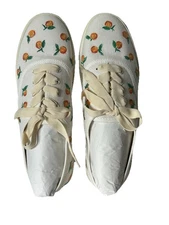 Women’s Size 7 Soludos Woven Lace-Up Ivory Marin Embroidered Sneaker New