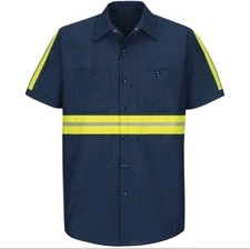 RED KAP MEN'S ENHANCED VISIBILITY lNDUSTRIAL SHORT SLEEVE XL SHIRT NAVY/GREEN