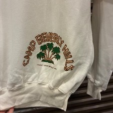 Vintage 80s Camp Beverly Hills Henley Sweatshirt Pastel Colorblock Palm Tree