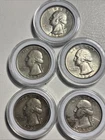 1943-1964-D US Silver Quarter Lot x5 90% Silver Good Condition Nice Dates