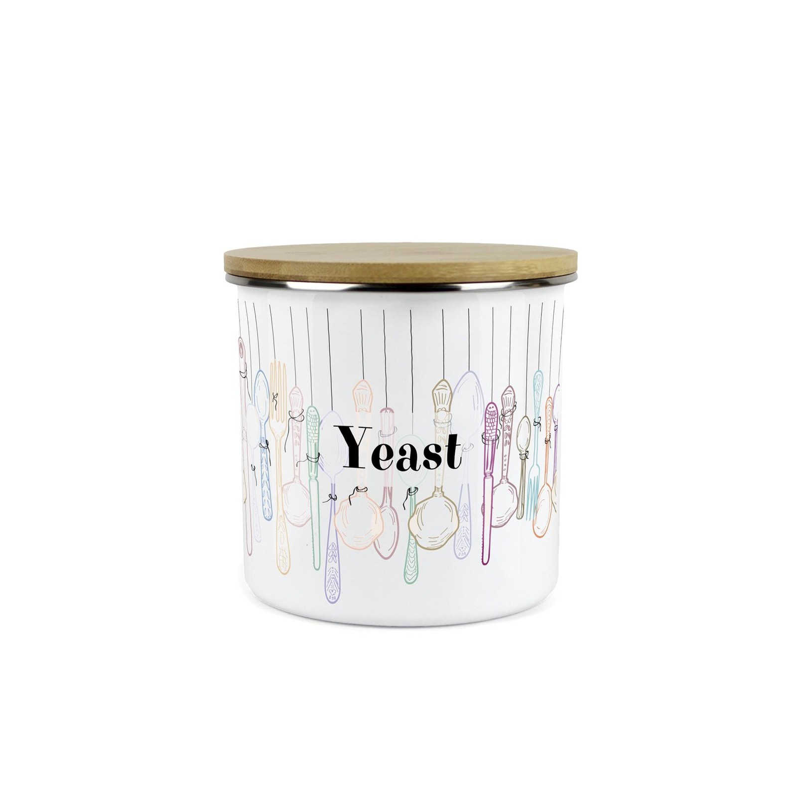 Vintage Kitchen Yeast Canister - Colourful Cutlery Enamel Storage Jar Gift