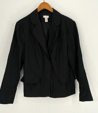 CHICO'S Womens Size 2 M/L Black Metallic Open Blazer Jacket with Topstitching
