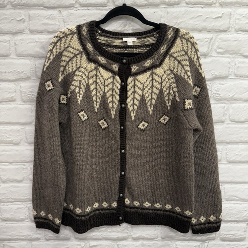 J Jill Strickjacke Pullover mittelbraun Wildwood Fair Isle Wollmischung nordisch kuschelig - Bild 1 von 11