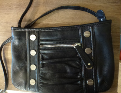 B Makowsky Galway Crossbody Black Leather Silver Look Studs