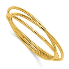 14K Yellow Gold Polished 3 Intertwined Slip-on Bangle Bracelet