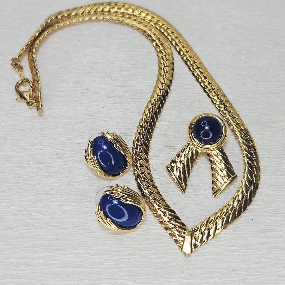 Joan Rivers Lote Collar Pendientes Deslizantes Intercambiables Oro Brillante Azul Marino Foto 3 de 4