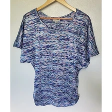 Womens XL Multicolored Wavy Knit Dolman Sleeve Top Casual Summer Blouse