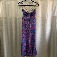 Free People Tigerlily Midi Dress Smocked Floral Milkmaid Blue Boho Medium