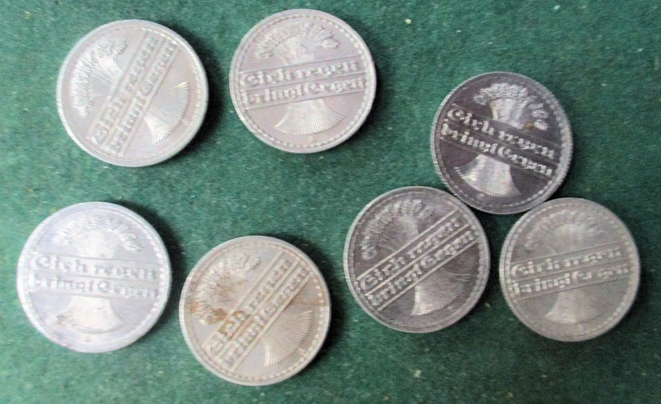 7 x Münze Deutsches Reich 50 Pfennig "Sich regen bringt Segen" - Bild 2 von 2