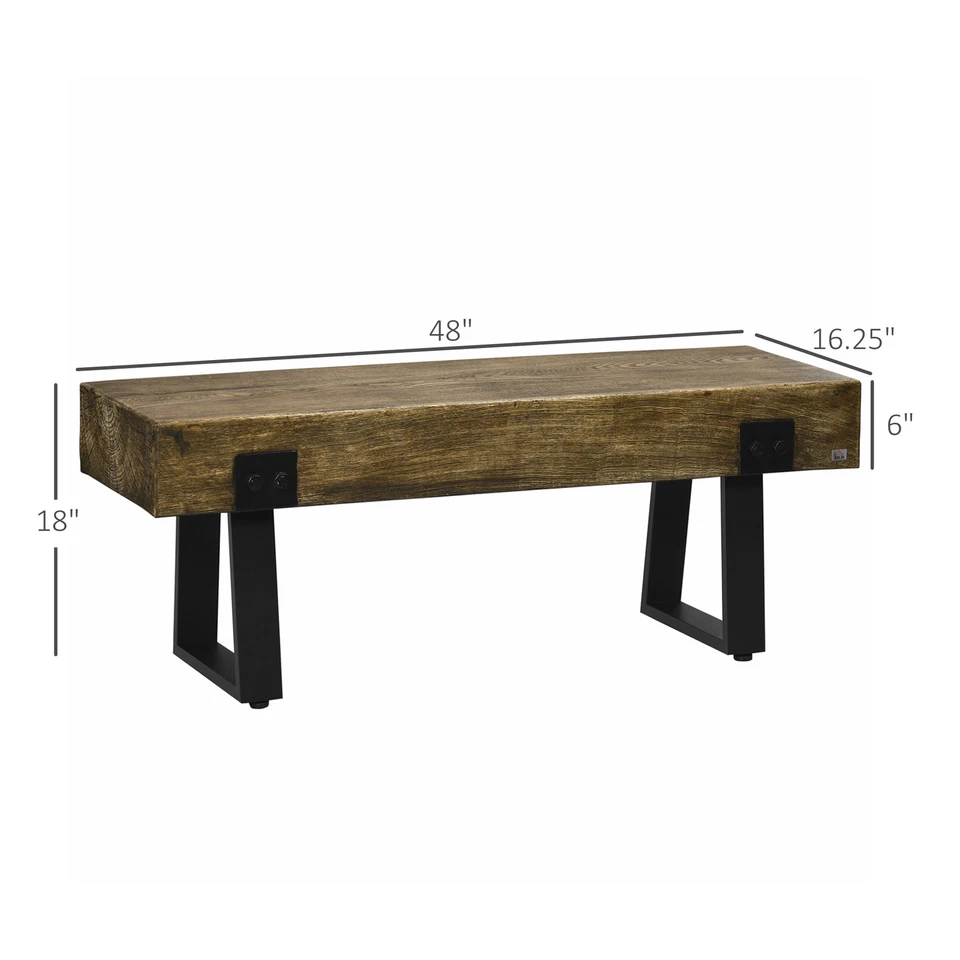 Garden Bench with Metal Legs, Rustic Wood Effect Concrete Dining Bench, Natural - Image 2 of 4