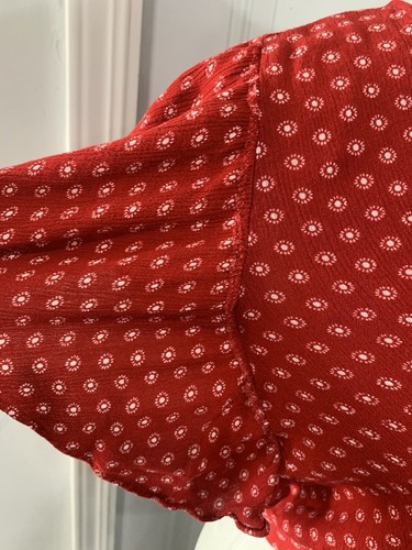 Lily White Red White Dot Crop Blouse Ruffle Fringe-Flutter Sleeve Size Small - Picture 6 of 13