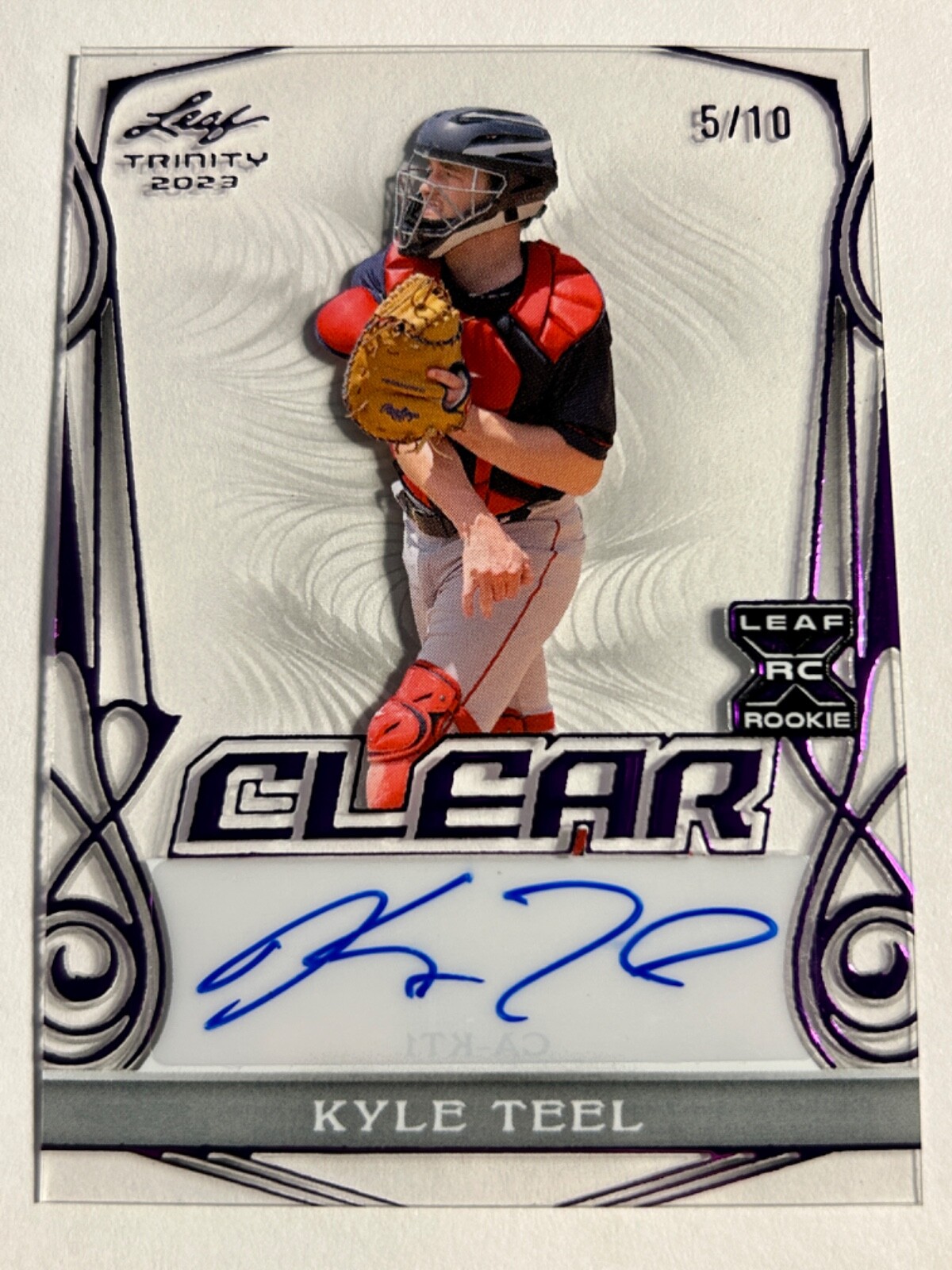 2023 Leaf Trinity Clear Autographs Purple CAKT1 Kyle Teel /10 (AU
