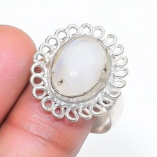 Rainbow Moonstone Oval Shape Gemstone Ring Handmade Beautiful Jewelry 8" FR 1541