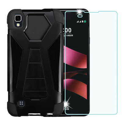 Tempered Glass Lg X Screen Back Cover SHOCKPROOF CASE W/STAND