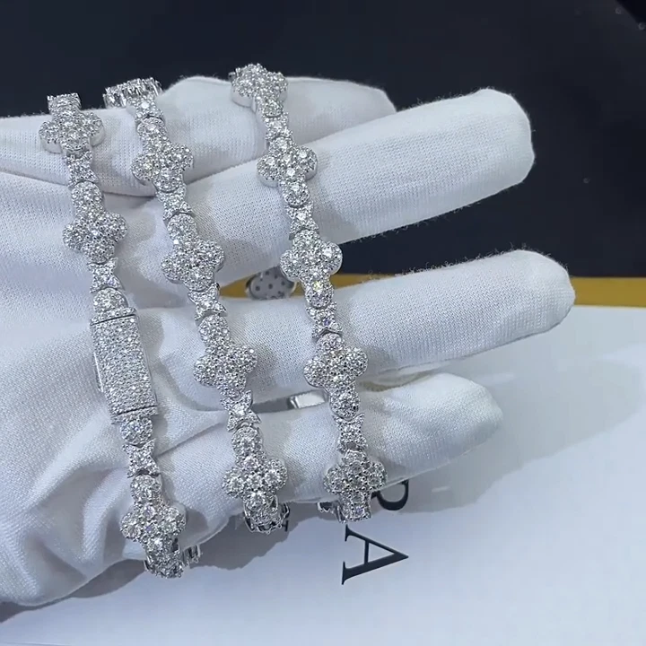 10/13mm D Color MOISSANITE Cross Link Bracelet 925 Sterling Silver Shiny Jewelry - Image 2 of 4