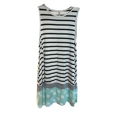 Bellamie Striped Shift Tank Dress Green Black White Pockets Women’s Size Small