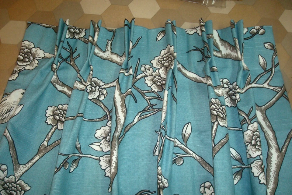 Новый One Pr 2 шт. Шторы с Заказной Подкладкой Туалет ПТИЦЫ Щепотка Складка Делфтский Синий 90" lg - Изображение 2 из 4