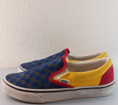 VANS Slip On Blue/Yellow Checkered Low Top Skate Shoes Men Size Womens 