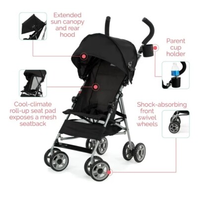 Kolcraft Cloud Umbrella Stroller, Black