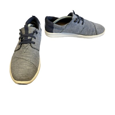 Toms Del Rey Women's Size Blue Chambray Canvas and Suede Flat Sneakers  Shoes
