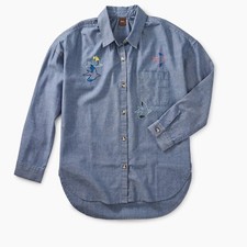 TEA COLLECTION Chambray L/S Shirt w/ Embroidery - Blue Chambray - Girls 8