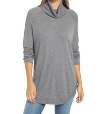 Caslon Turtleneck Tunic Sweater Wool Blend Grey Size XS