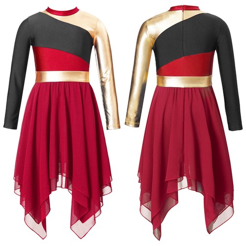 Kinder Mädchen Tanzkleid Rundhals Tanz Kostüme Lob Chiffon Saum Kleid - Bild 25 von 53