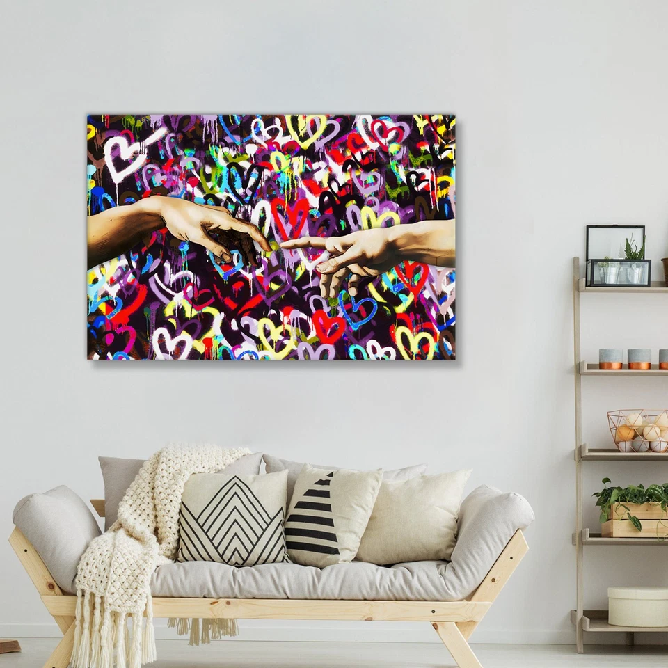 Arte de pared Banksy Love Hearts lienzo impresión enmarcada graffiti póster callejero regalos Foto 2 de 4