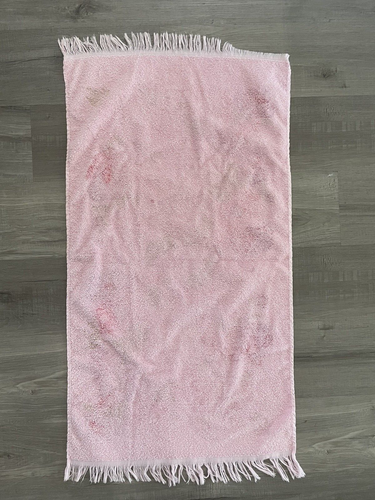 Vintage Retro Mod Bath Towel Pink Floral Cotton Fringe MCM 70's Terry Cloth - Imagen 6 de 6