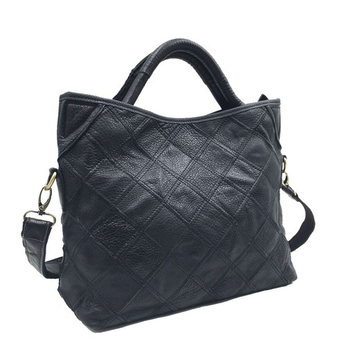 Multicolor Patch Real Leather Raw Edge Tote Shoulder Bag Purse Crossbody Handle - Picture 8 of 13