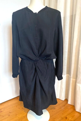 HUGO BOSS/ORANGE Figurschmeichler Blusenkleid Langarm Bündchen Taschen schwarz L
